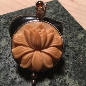 Vintage Sterling Amber Lotus Pendant